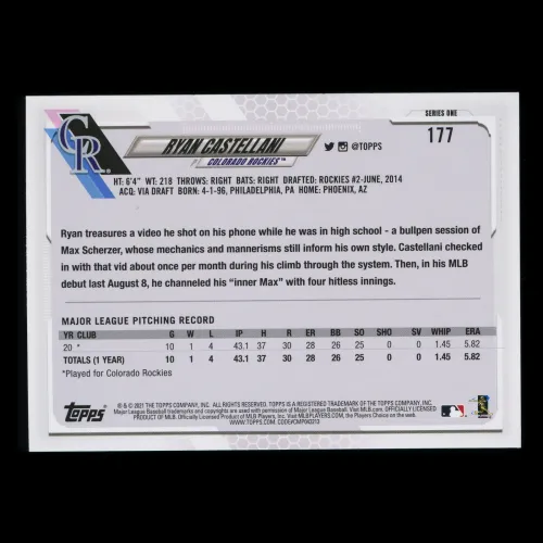 Ryan Castellani RC 2021 Topps Rookie Rockies