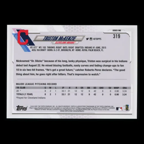 Triston McKenzie RC 2021 Topps Rookie Indians