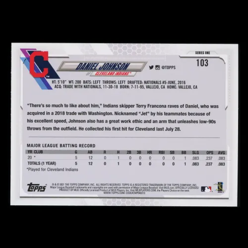 Daniel Johnson RC 2021 Topps Rookie Indians