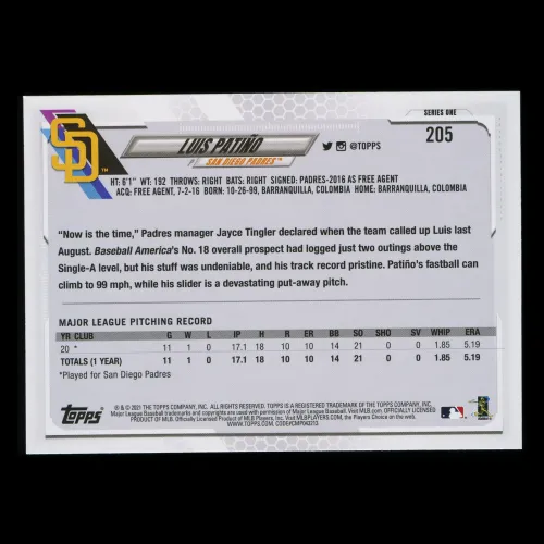 Luis Patino RC 2021 Topps Rookie Padres