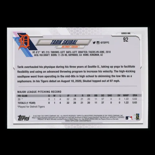 Tarik Skubal RC 2021 Topps Rookie Tigers