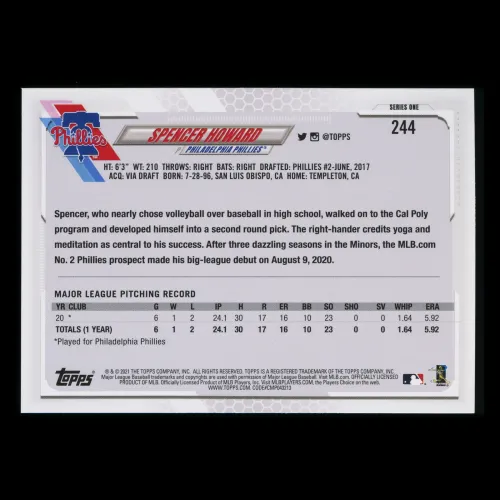 Spencer Howard RC 2021 Topps Rookie Phillies