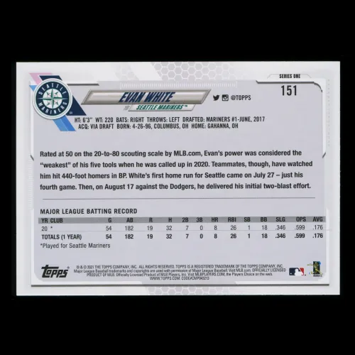 Evan White RC 2021 Topps Rookie Mariners
