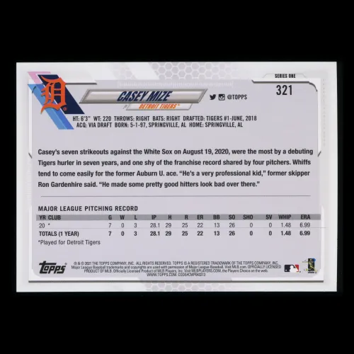 Casey Mize RC 2021 Topps Rookie Tigers