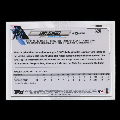 Eddy Alvarez RC 2021 Topps Rookie Marlins