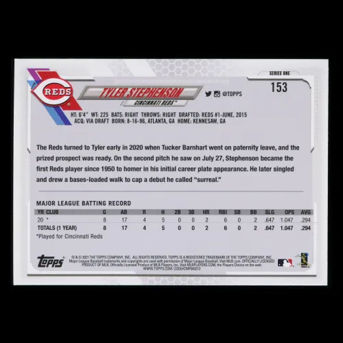 Tyler Stephenson RC 2021 Topps Rookie Reds