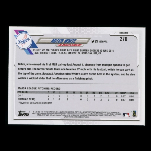 Mitch White RC 2021 Topps Rookie Dodgers