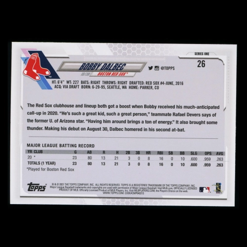 Bobby Dalbec RC 2021 Topps Rookie Red Sox