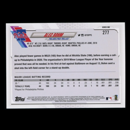 Alec Bohm RC 2021 Topps All-Star Rookie Phillies