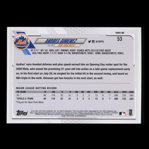 Andres Gimenez RC 2021 Topps Rookie Mets