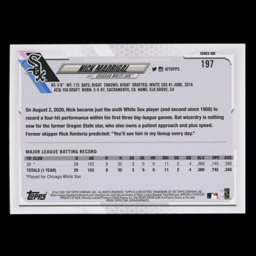 Nick Madrigal RC 2021 Topps Rookie White Sox