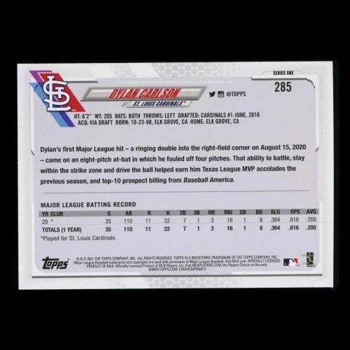 Dylan Carlson RC 2021 Topps Rookie Cardinals