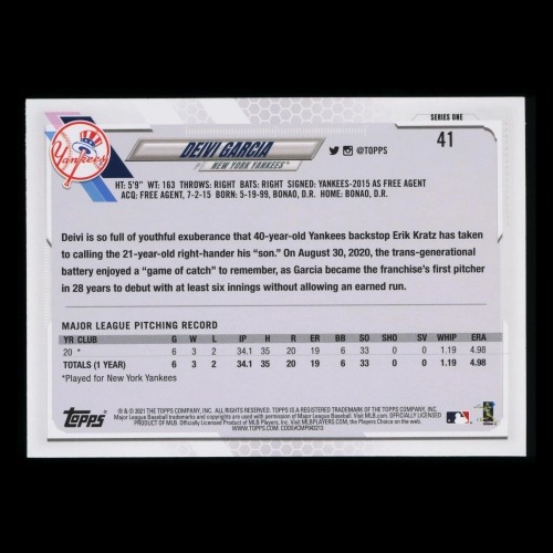 Deivi Garcia RC 2021 Topps Rookie Yankees