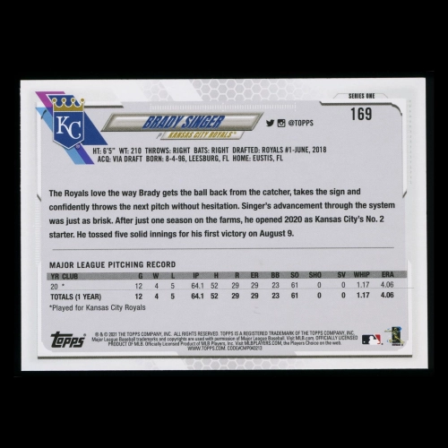 Brady Singer RC 2021 Topps Rookie Royals