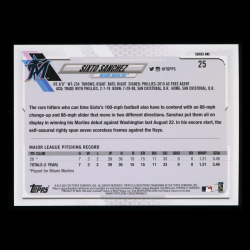 Sixto Sanchez RC 2021 Topps Rookie Marlins