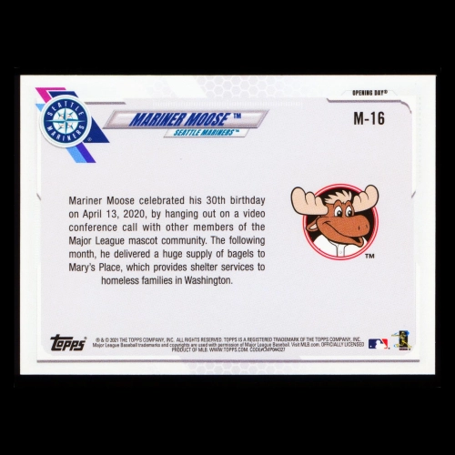Mariner Moose 2021 Topps Opening Day Mascot Mariners