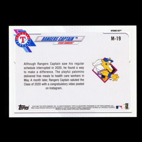 Rangers Captain 2021 Topps Opening Day Mascot Rangers