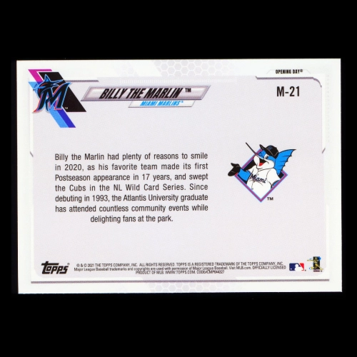 Billy the Marlin 2021 Topps Opening Day Mascot Marlins