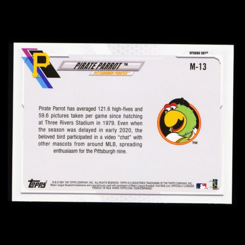 Pirate Parrot 2021 Topps Opening Day Mascot Pirates