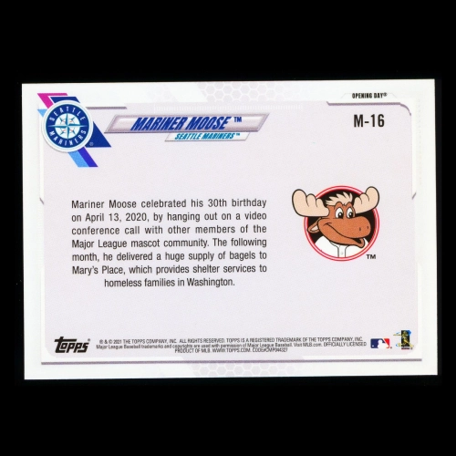 Mariner Moose 2021 Topps Opening Day Mascot Mariners