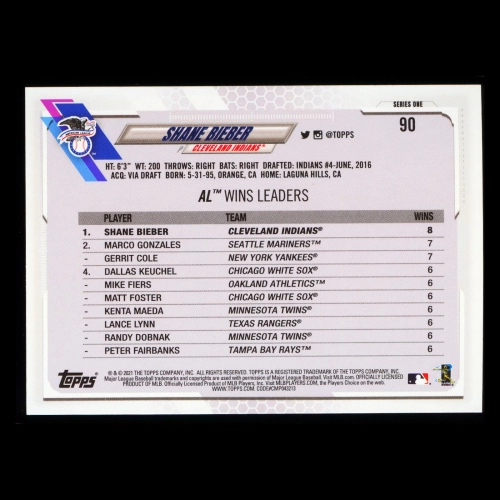 Shane Bieber 2021 Topps League Leaders Indians