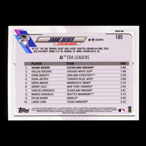 Shane Bieber 2021 Topps League Leaders Indians
