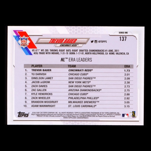 Trevor Bauer 2021 Topps League Leaders Reds