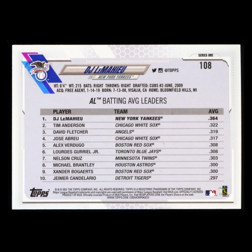 DJ LeMahieu 2021 Topps League Leaders Yankees