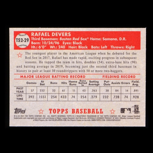 Rafael Devers 2021 Topps '52 Retro Red Sox