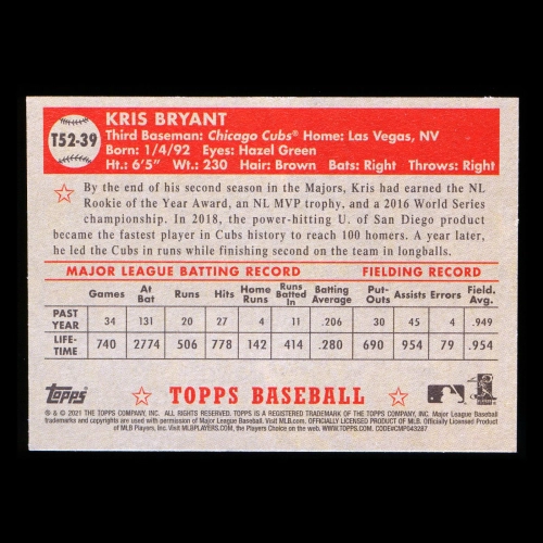 Kris Bryant 2021 Topps '52 Retro Cubs