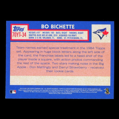 Bo Bichette 2021 Topps 70 Years of Topps Baseball Blue Jays