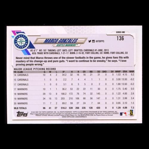 Marco Gonzales 2021 Topps Blue Mariners