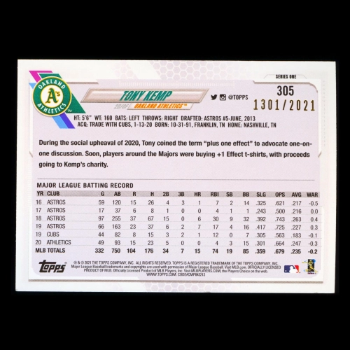 Tony Kemp 2021 Topps Gold Athletics 1304/2021