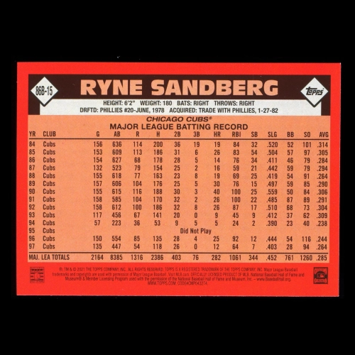 Ryne Sandberg 2021 Topps 1986 Retro Cubs