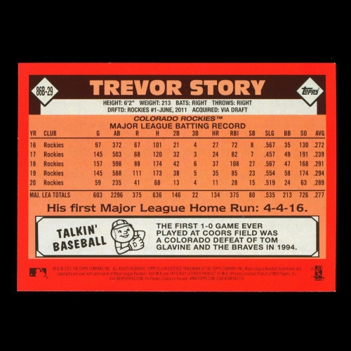 Trevor Story 2021 Topps 1986 Retro Rockies