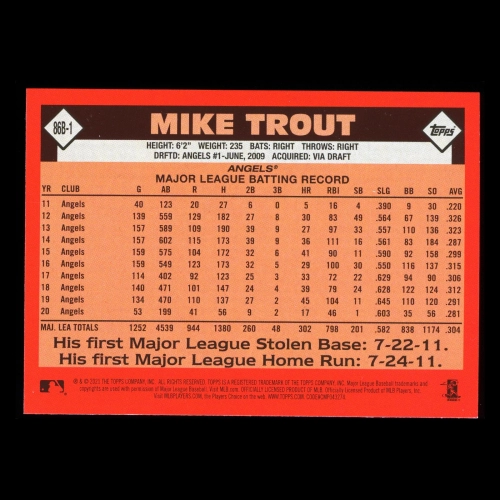 Mike Trout 2021 Topps 1986 Retro Angels