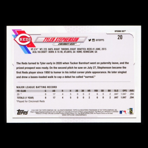 Tyler Stephenson RC 2021 Topps Opening Day Rookie Reds