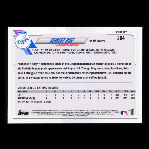 Keibert Ruiz RC 2021 Topps Opening Day Rookie Dodgers