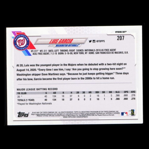 Luis Garcia RC 2021 Topps Opening Day Rookie Nationals