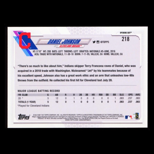 Daniel Johnson RC 2021 Topps Opening Day Rookie Indians