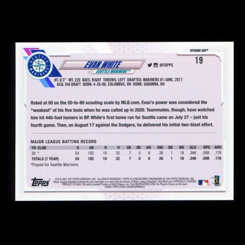 Evan White RC 2021 Topps Opening Day Rookie Mariners