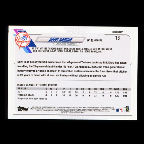 Deivi Garcia RC 2021 Topps Opening Day Rookie Yankees