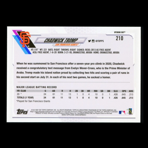 Chadwick Tromp RC 2021 Topps Opening Day Rookie Giants