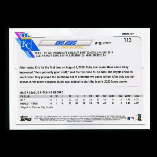 Kris Bubic RC 2021 Topps Opening Day Rookie Royals