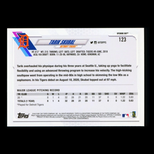 Tarik Skubal RC 2021 Topps Opening Day Rookie Tigers