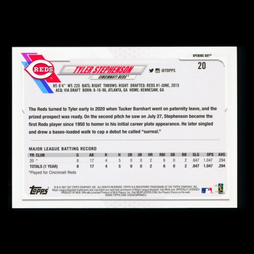 Tyler Stephenson RC 2021 Topps Opening Day Rookie Reds
