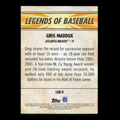 Greg Maddux 2021 Topps Opening Day Legends of Baseball Braves