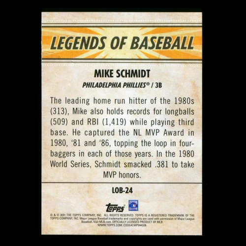 Mike Schmidt 2021 Topps Opening Day Legends of Baseball Phillies