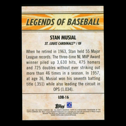 Stan Musial 2021 Topps Opening Day Legends of Baseball Cardinals