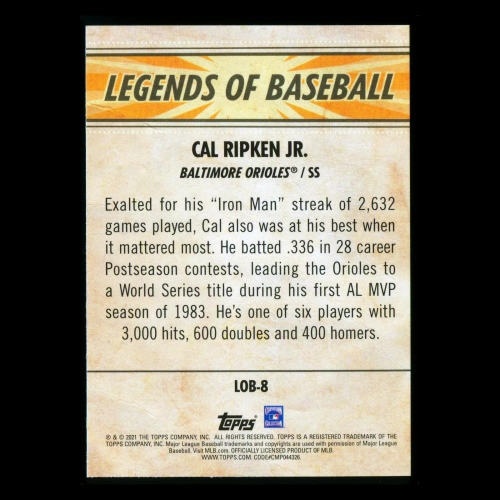 Cal Ripken Jr. 2021 Topps Opening Day Legends of Baseball Orioles